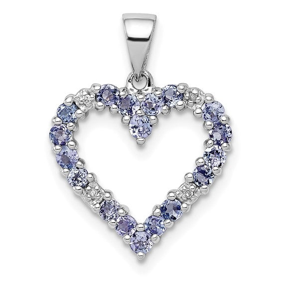White Gold Filled Sterling Silver Natural Tanzanite & Diamond Heart Pendant