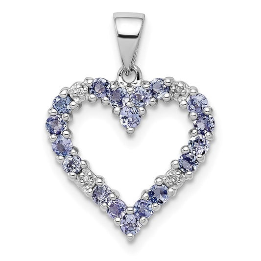 White Gold Filled Sterling Silver Natural Tanzanite & Diamond Heart Pendant