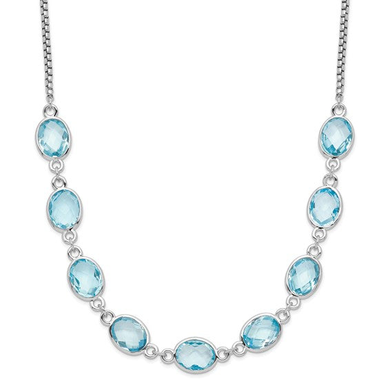 White Gold Sterling Silver 9 Stone Natural Blue Topaz Necklace