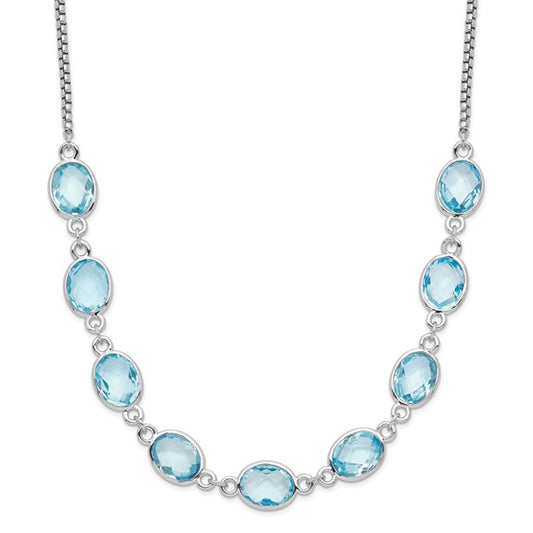 White Gold Sterling Silver 9 Stone Natural Blue Topaz Necklace