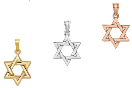 14K White Gold Yellow Gold Rose Gold Star Of David Pendant