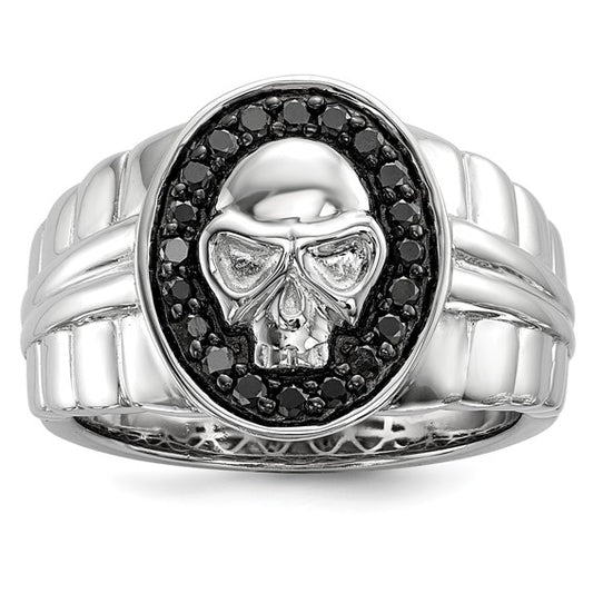 Sterling Silver Skull Black Diamond Men's Ring