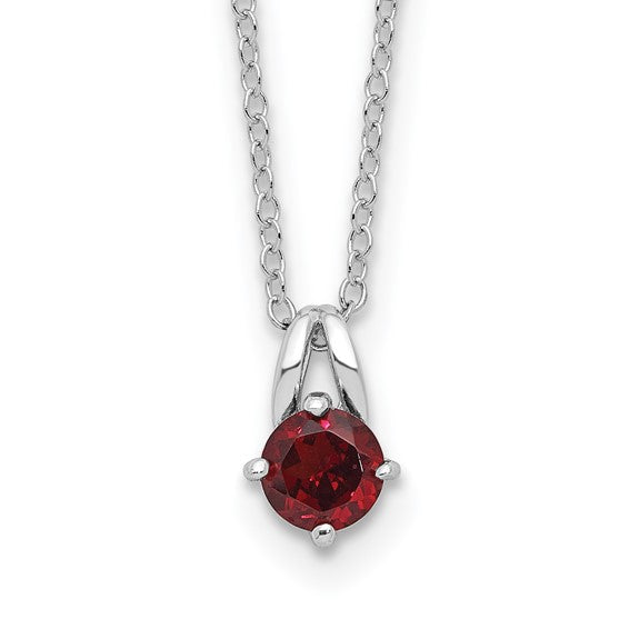 Sterling Silver White Gold Plated Natura Garnet Circle Cut Necklace