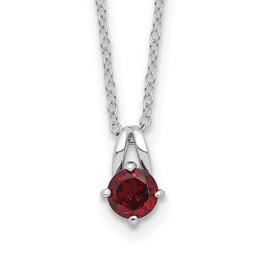 Sterling Silver White Gold Plated Natura Garnet Circle Cut Necklace