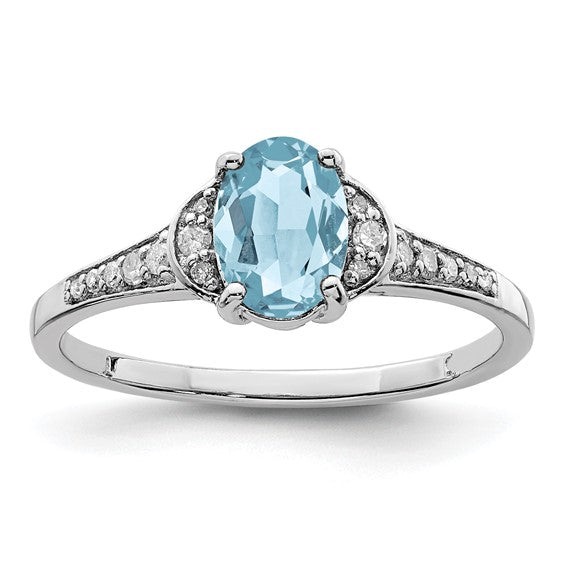 White Gold Filled Sterling Silver Pave Blue Topaz & Diamond Ring