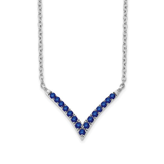 14K White Gold Sapphire V Necklace 18"