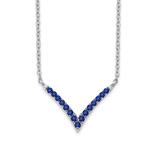 14K White Gold Sapphire V Necklace 18"