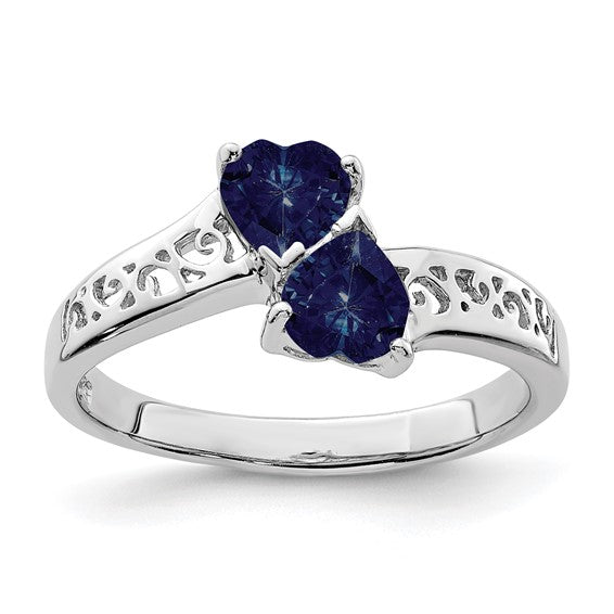 Sterling Silver Natural Dark Sapphire Heart Ring