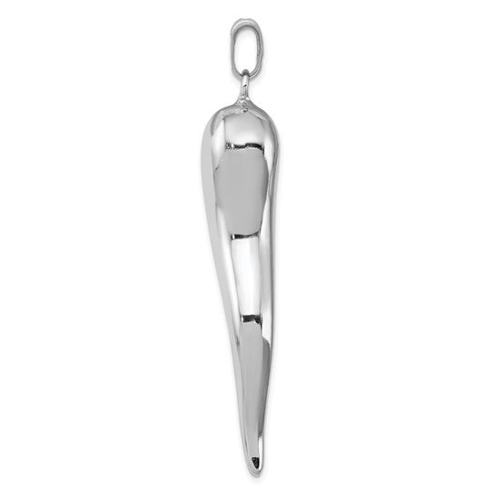 Sterling Silver White Gold Plated 3D Italian Horn Pendant