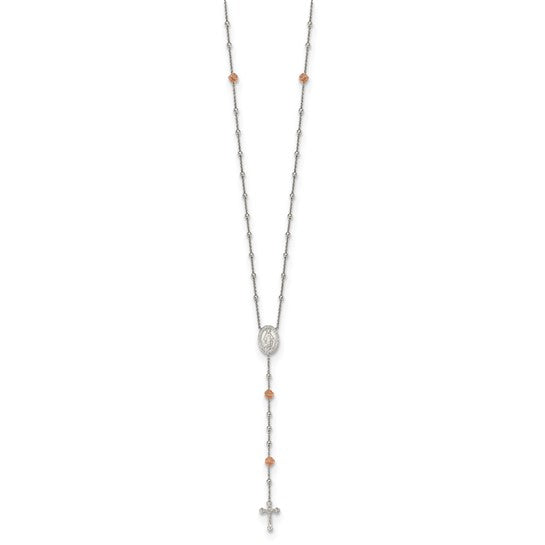 Sterling Silver Rose Gold Rose Flower Rosary Beads