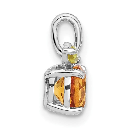 Sterling Silver White Gold Plated Natural Citrine & Peridot Gemstone Orange Fruit Pendant