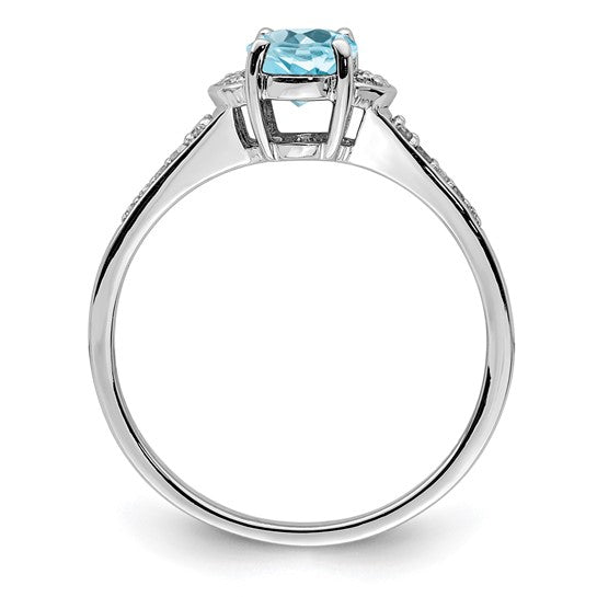 White Gold Filled Sterling Silver Pave Blue Topaz & Diamond Ring