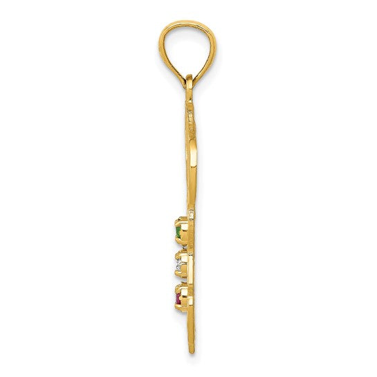 14K Yellow Gold Italian Boot Italy Pendant With Gemstones Emerald/Ruby/White Sapphire
