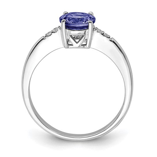 White Gold Filled Sterling Silver Natural Tanzanite & Diamond Round Cut Ring