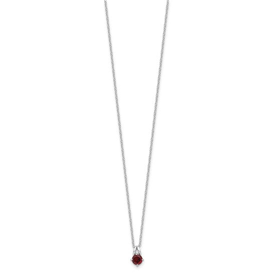 Sterling Silver White Gold Plated Natura Garnet Circle Cut Necklace