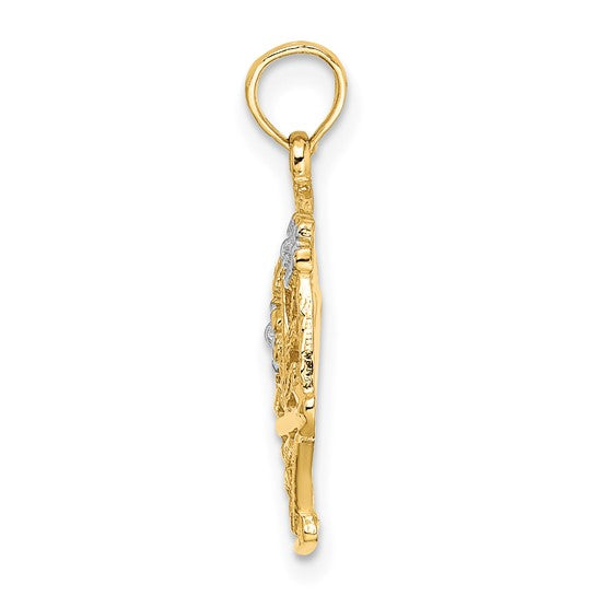 10K White/Rose/Yellow Gold Two Tone Easter Basket Pendant