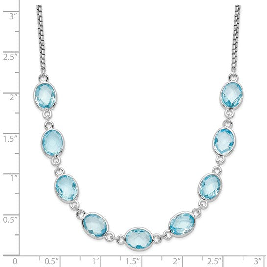 White Gold Sterling Silver 9 Stone Natural Blue Topaz Necklace