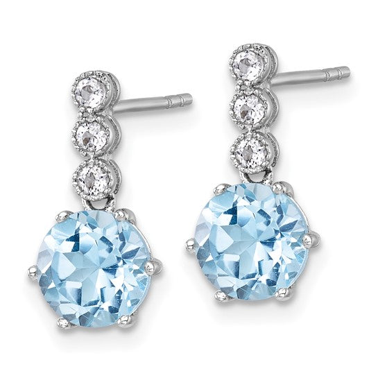 White Gold Filled Sterling Silver White/Blue Topaz Dangle Stud Earrings