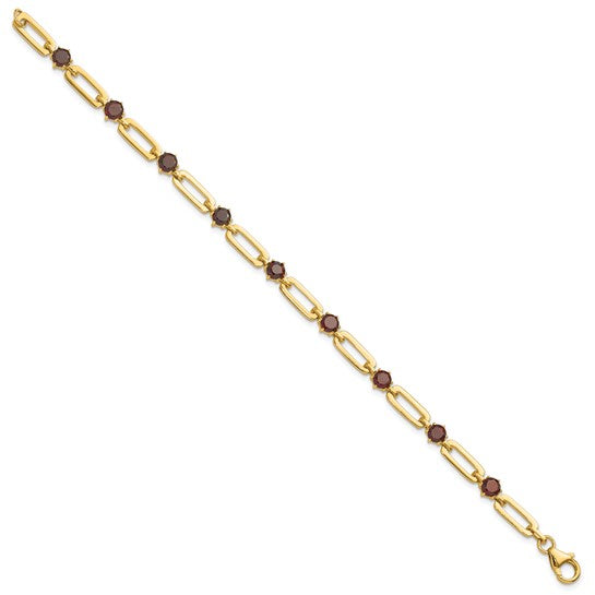 14K Gold Filled Sterling Silver Paperclip Natural Garnet Bracelet