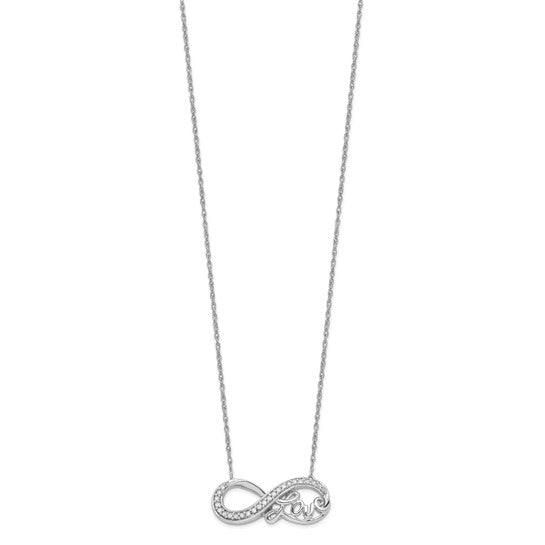 White Gold Filled Sterling Silver Love Diamond Necklace & Pendant Set