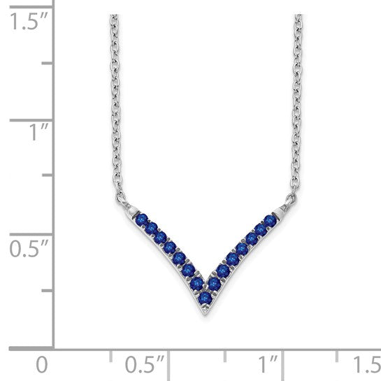 14K White Gold Sapphire V Necklace 18"