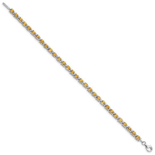 White Gold Filled Sterling Silver Natural Citrine & Diamond Tennis Bracket