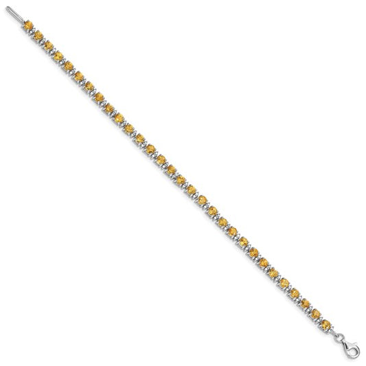 White Gold Filled Sterling Silver Natural Citrine & Diamond Tennis Bracket