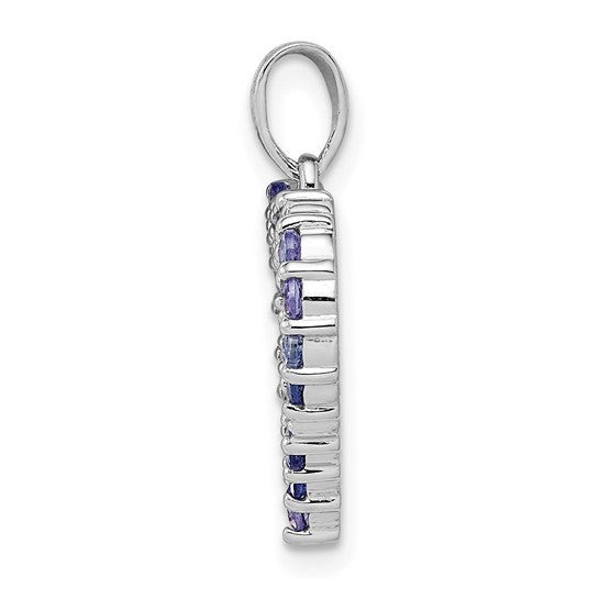 White Gold Filled Sterling Silver Natural Tanzanite & Diamond Heart Pendant