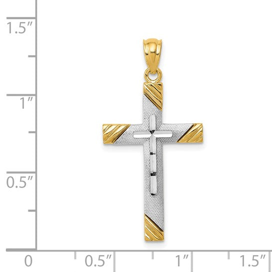 Two Tone Ec Cross 14K Gold Pendant