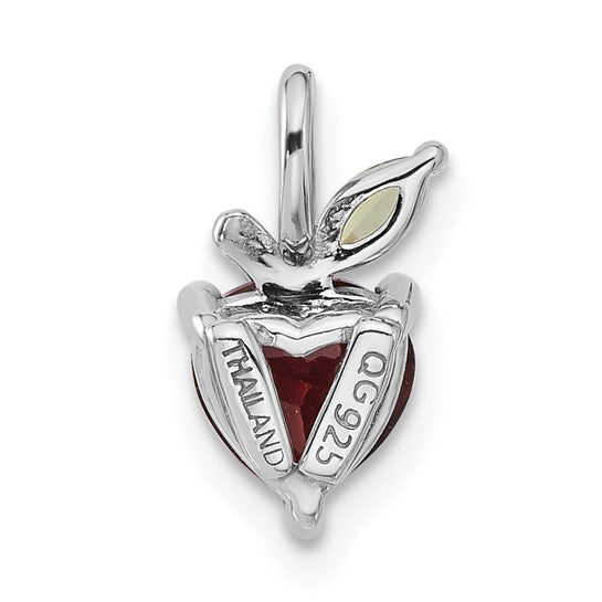 Sterling Silver White Gold Filled Natural Garnet & Peridot Apple Pendant