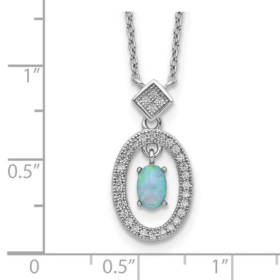 White Gold Over Sterling Silver Lab Created Opal & CZ Halo Chain & Pendant