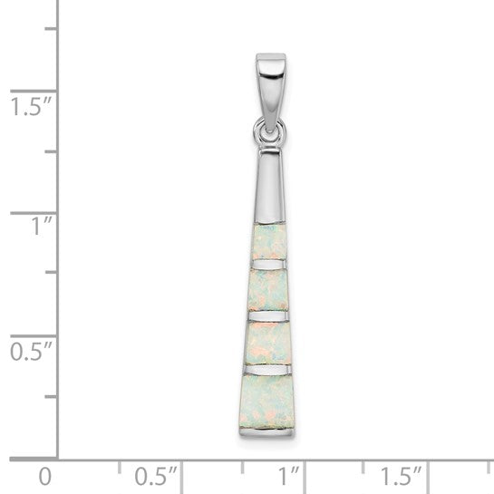 Sterling Silver White Gold Plated Lab Created Opal Bar Pendant