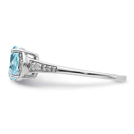 White Gold Filled Sterling Silver Pave Blue Topaz & Diamond Ring