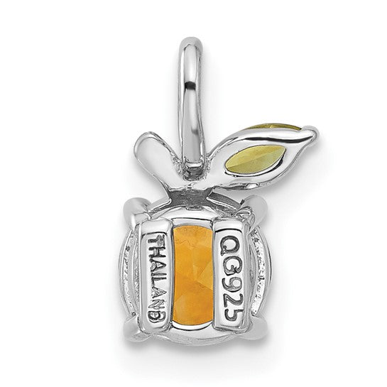 Sterling Silver White Gold Plated Natural Citrine & Peridot Gemstone Orange Fruit Pendant