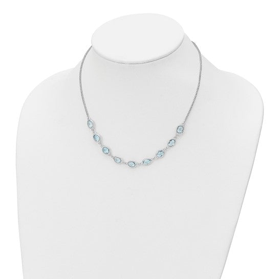 White Gold Sterling Silver 9 Stone Natural Blue Topaz Necklace