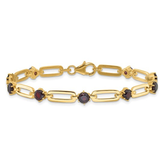 14K Gold Filled Sterling Silver Paperclip Natural Garnet Bracelet