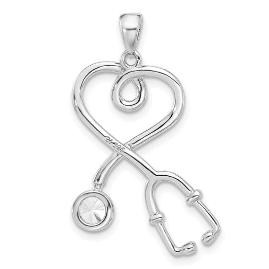 White Gold Filled Sterling Silver Stethoscope Pendant