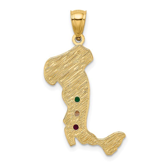 14K Yellow Gold Italian Boot Italy Pendant With Gemstones Emerald/Ruby/White Sapphire