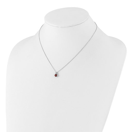 Sterling Silver White Gold Plated Natura Garnet Circle Cut Necklace