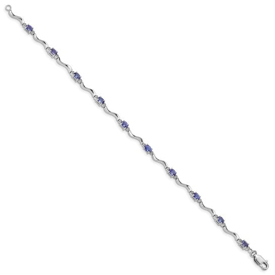 White Gold Filled Sterling Silver Natural Tanzanite & Diamond Bracelet