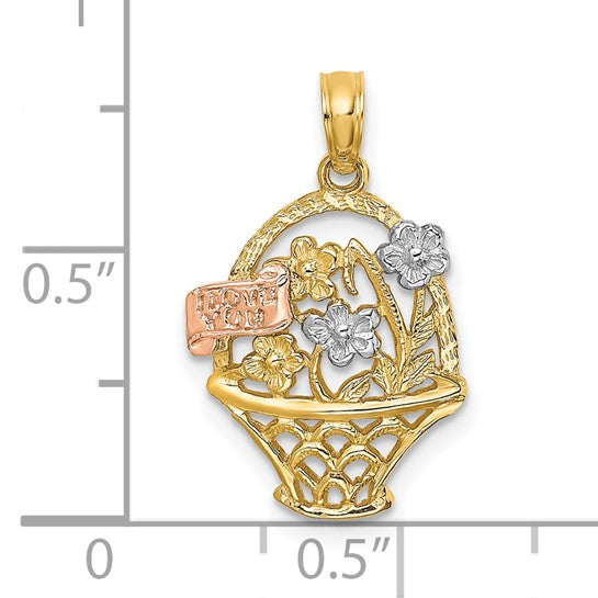 10K White/Rose/Yellow Gold Two Tone Easter Basket Pendant