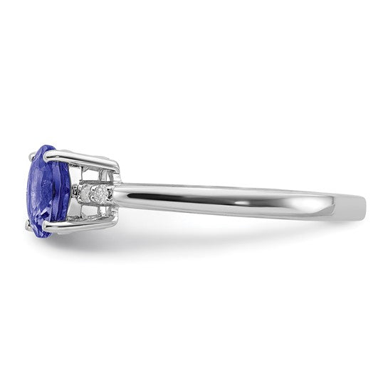 White Gold Filled Sterling Silver Natural Tanzanite & Diamond Round Cut Ring