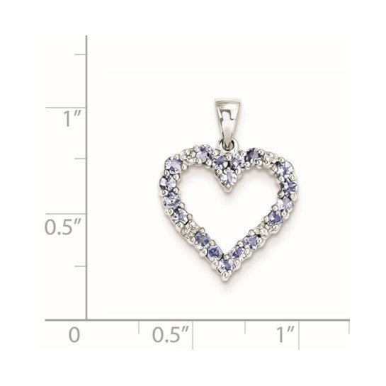 White Gold Filled Sterling Silver Natural Tanzanite & Diamond Heart Pendant