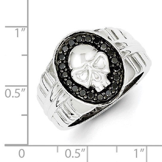 Sterling Silver Skull Black Diamond Men's Ring