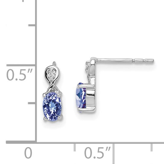 White Gold Filled Sterling Silver Natural Tanzanite & Diamond Oval Stud Earrings