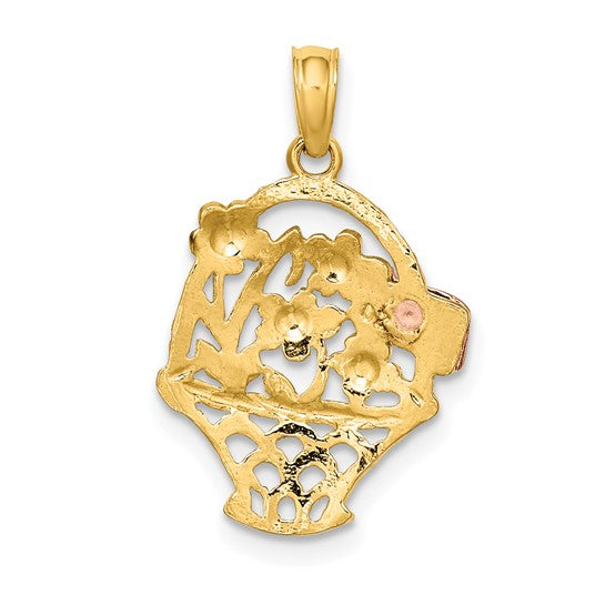 10K White/Rose/Yellow Gold Two Tone Easter Basket Pendant