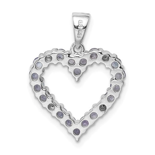 White Gold Filled Sterling Silver Natural Tanzanite & Diamond Heart Pendant