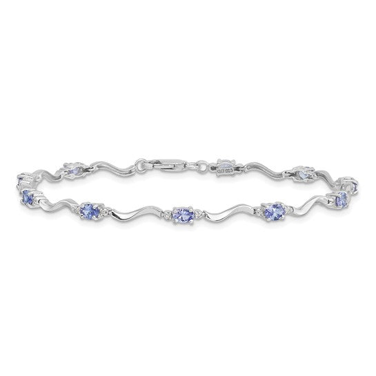 White Gold Filled Sterling Silver Natural Tanzanite & Diamond Bracelet