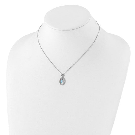White Gold Over Sterling Silver Lab Created Opal & CZ Halo Chain & Pendant