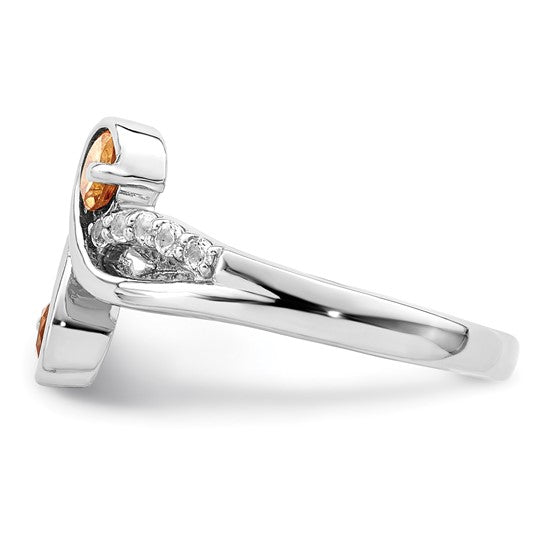 White Gold Plated Sterling Silver Natural Citrine & White Topaz Ring